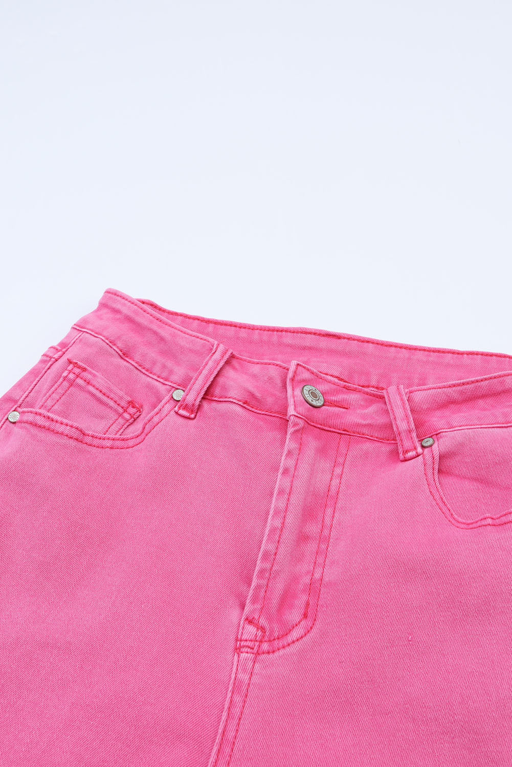 Pink Distressed Holes Raw Edge Cropped Flare Jeans