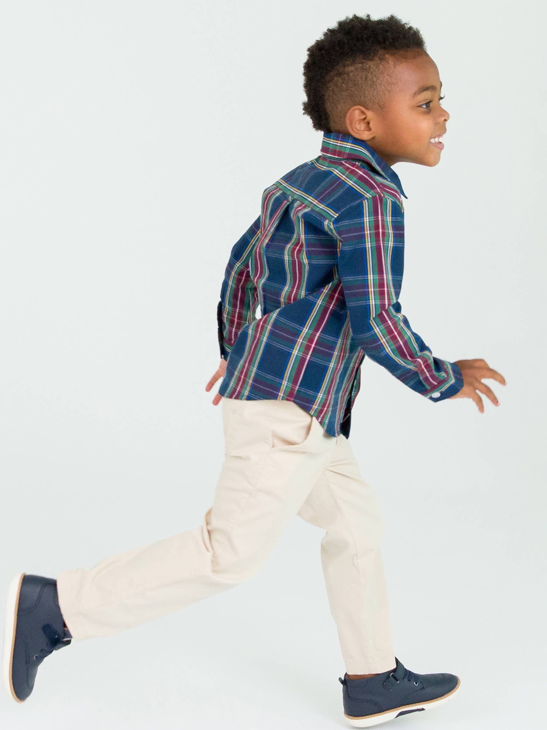 Boys Winter Nights Plaid Long Sleeve Button Down Shirt Navy