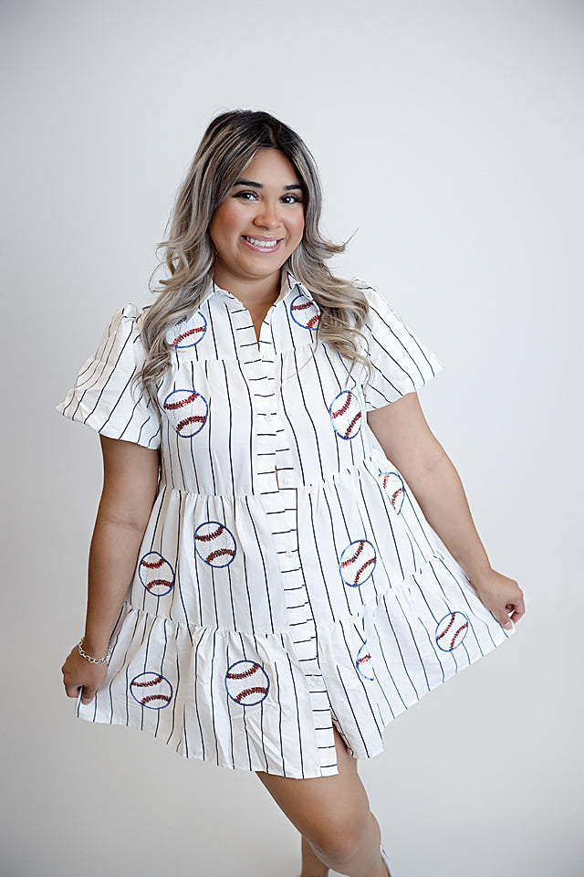 Pin Stripe Sequin Baseball Dress