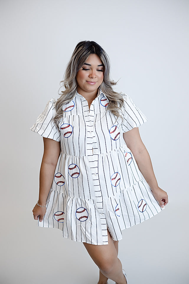 Pin Stripe Sequin Baseball Dress