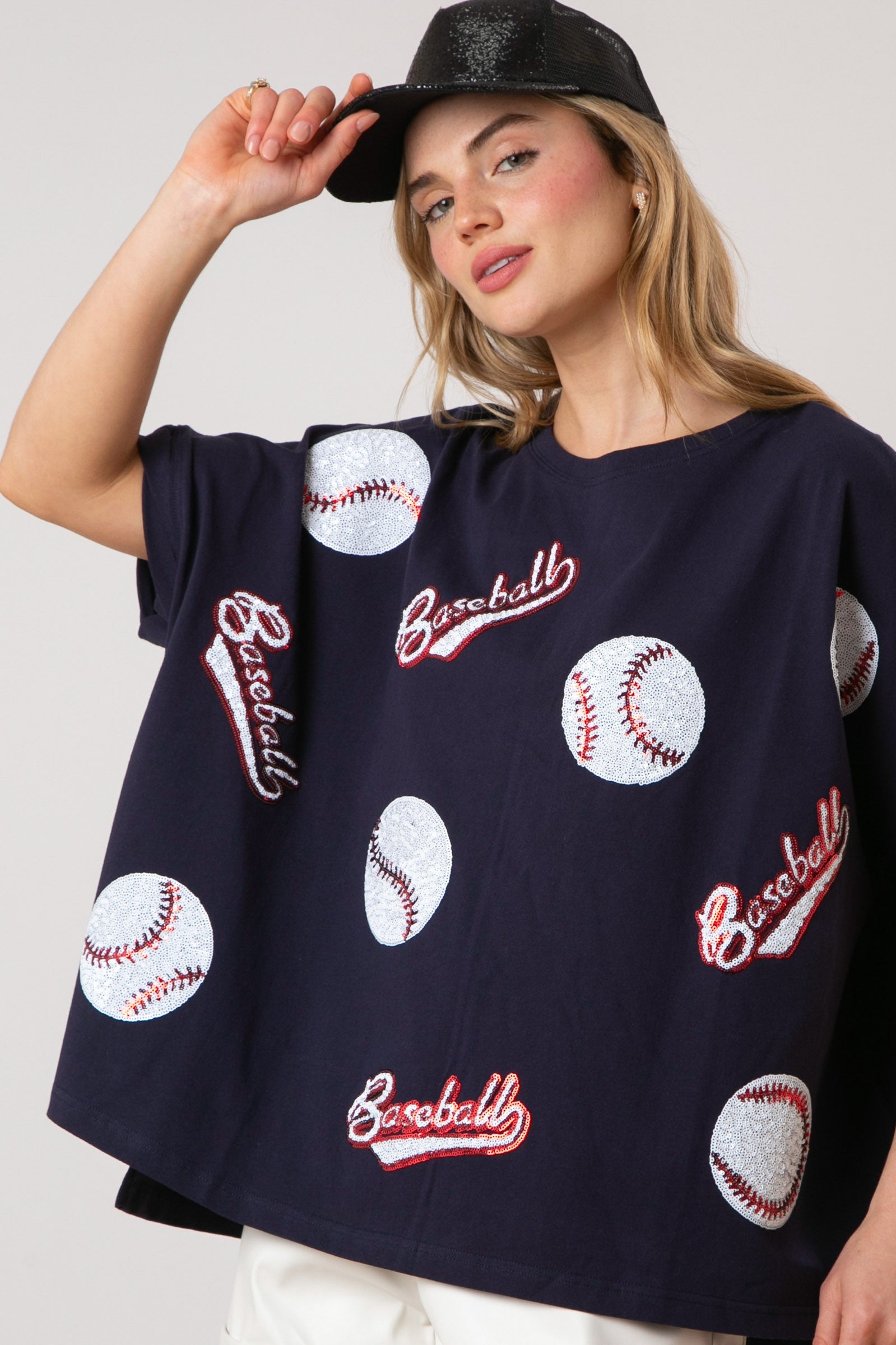 Baseball Sequins Short Sleeve Top