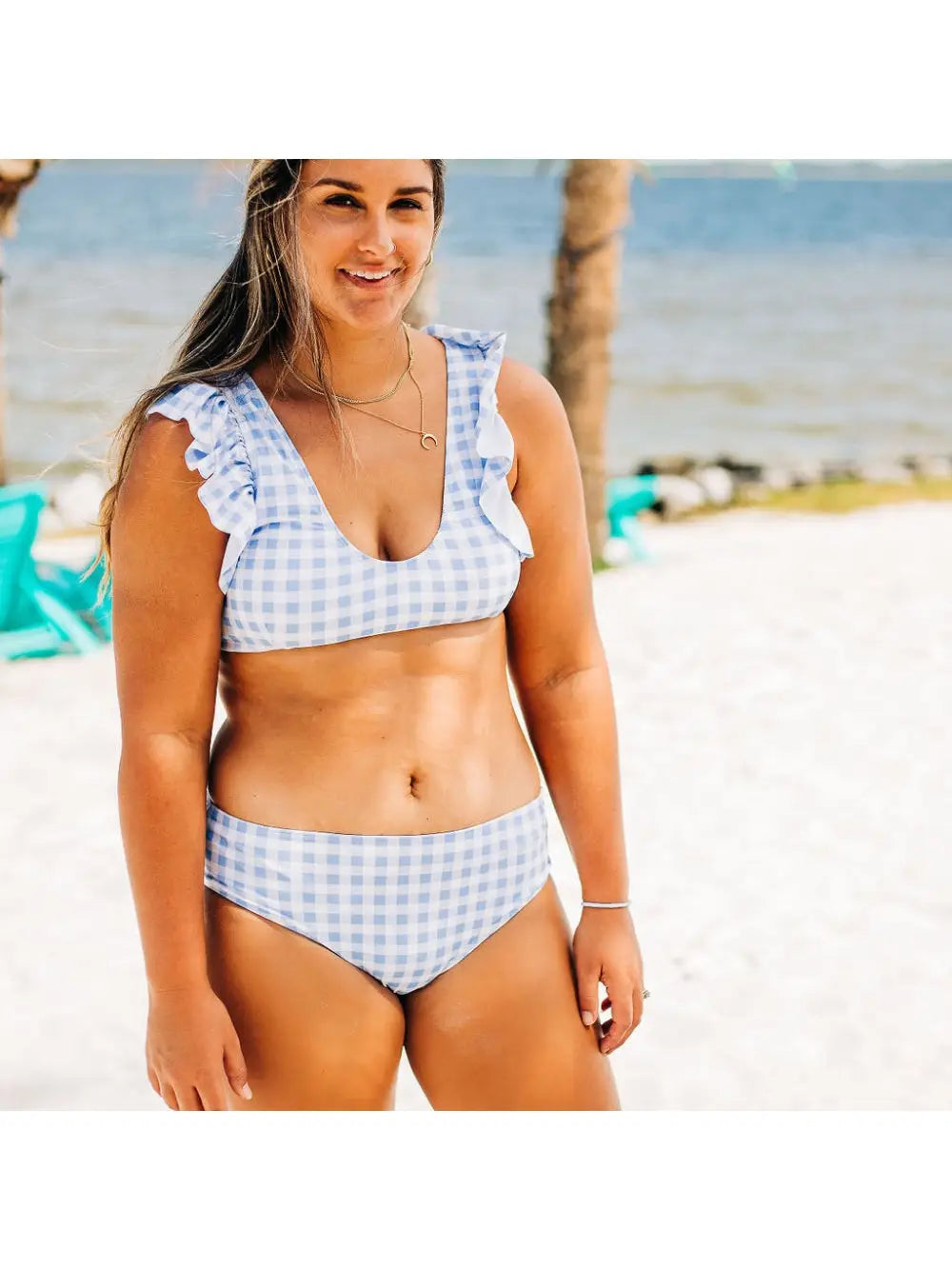 Blue gingham bathing suit on sale