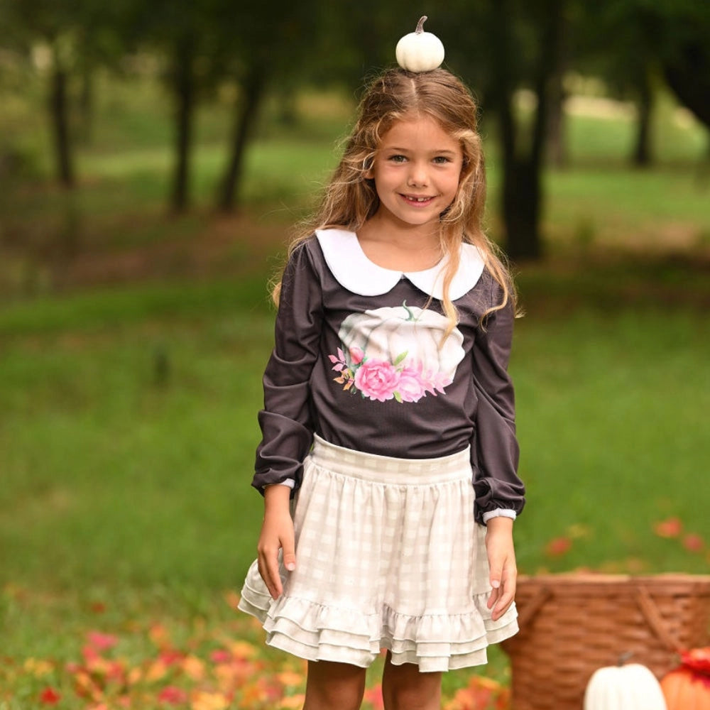 Fall Clothing 2024 Kids-Annie Ruffle Skort-Cafe Lait Gingham