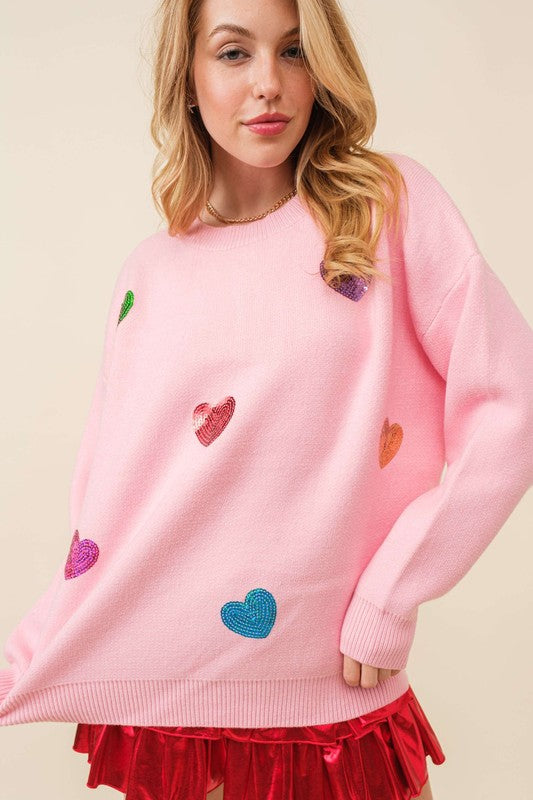 Isn't She LOVELY Sequin Heart Sweater