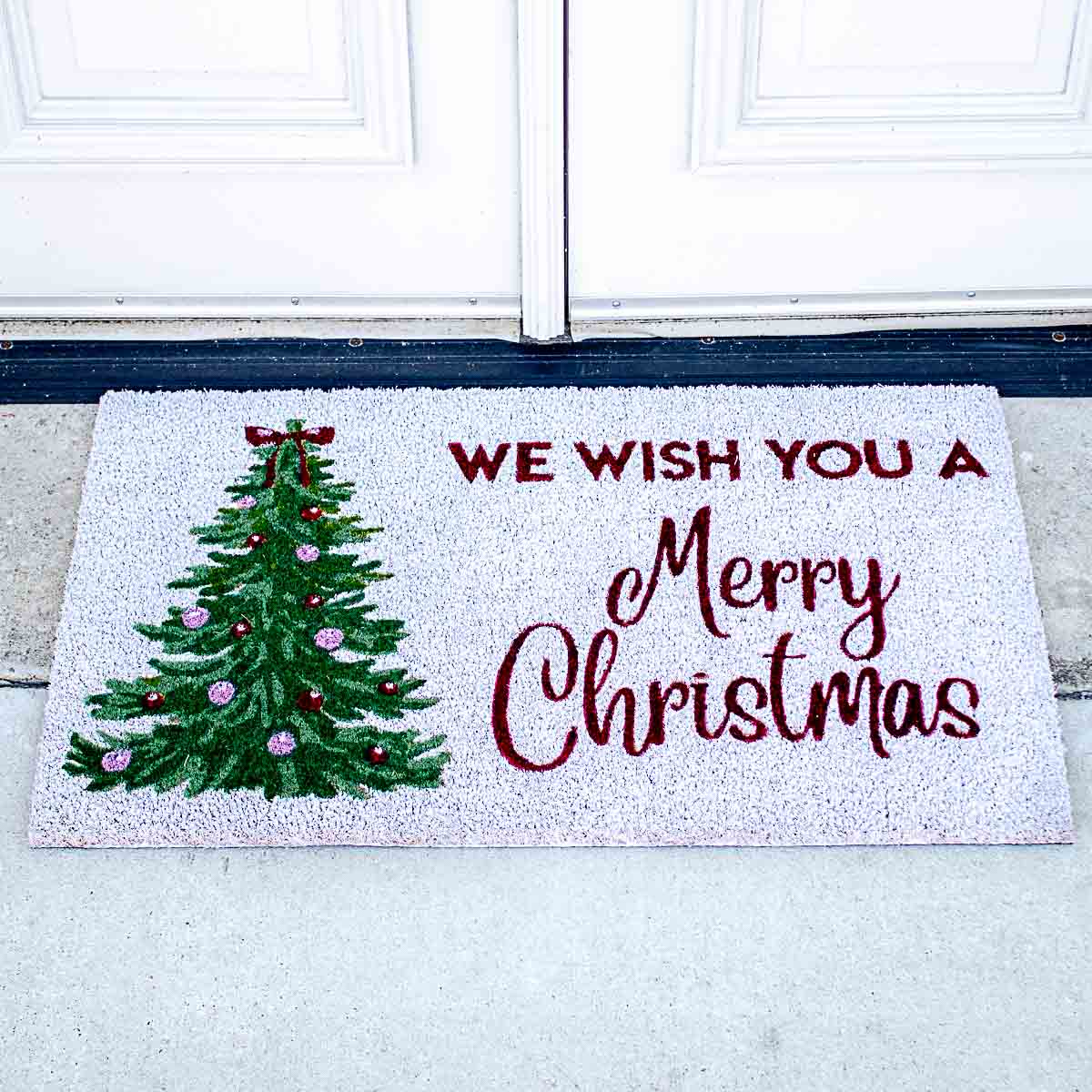 Noelle Tree Merry Christmas Coir Doormat White/Red/Green 30x18