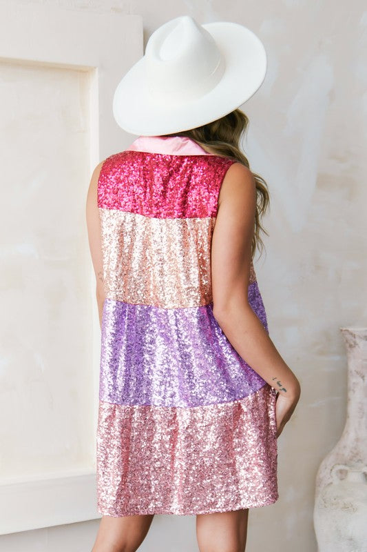 "I'm Worth It" Pink Sequin Color Block Dress