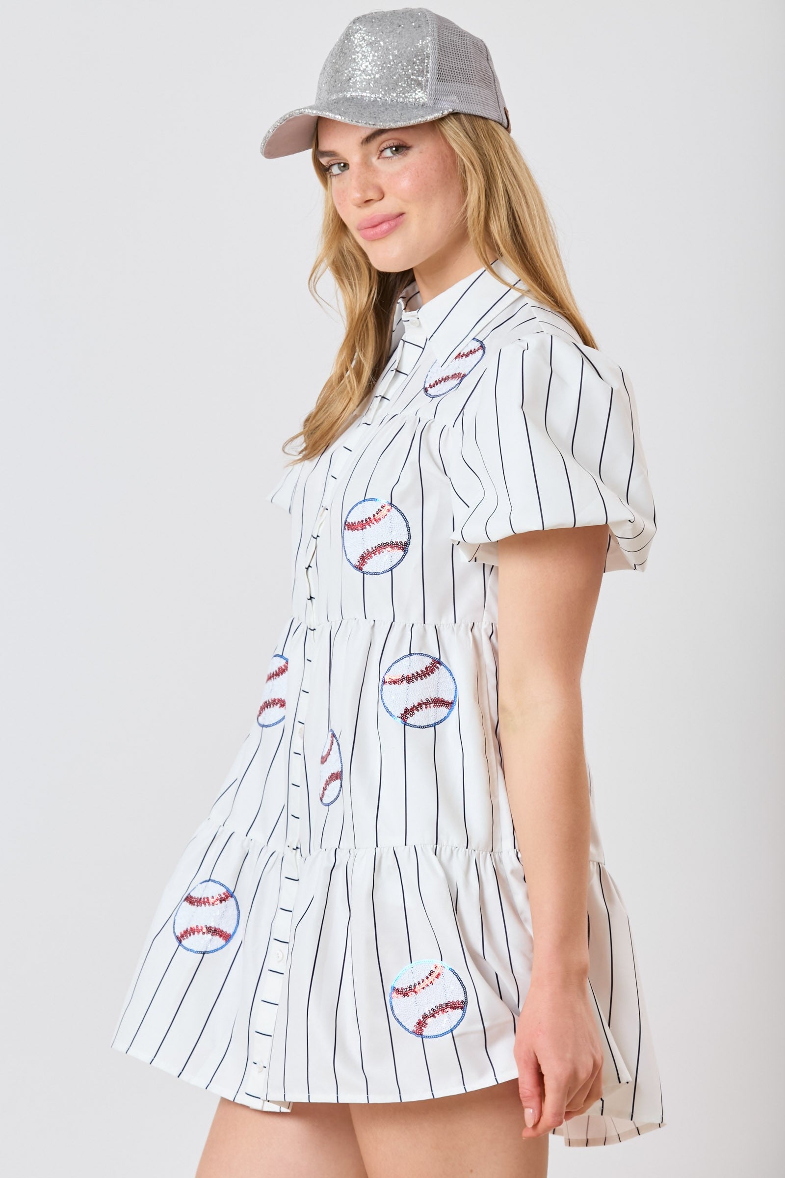 Pin Stripe Sequin Baseball Dress