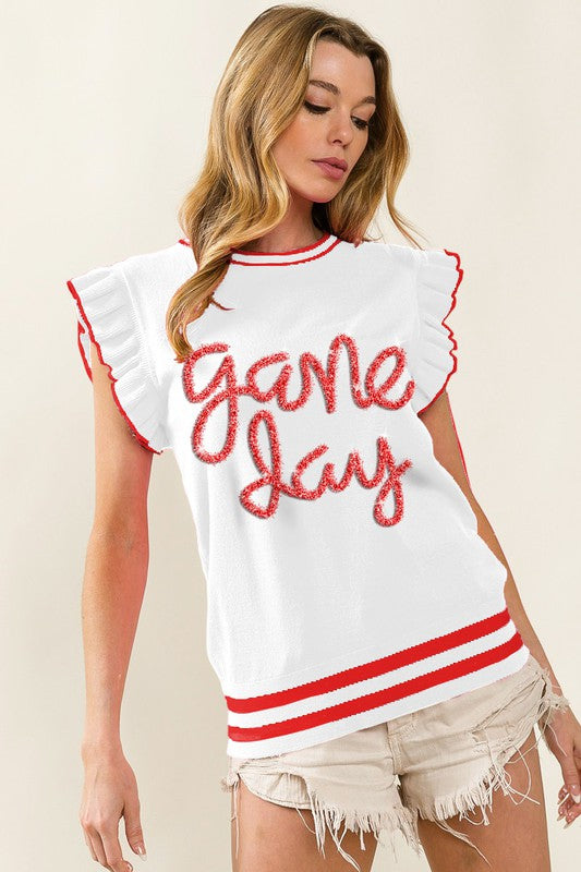 Ruffle Sleeve Game Day Sleeveless Sweater