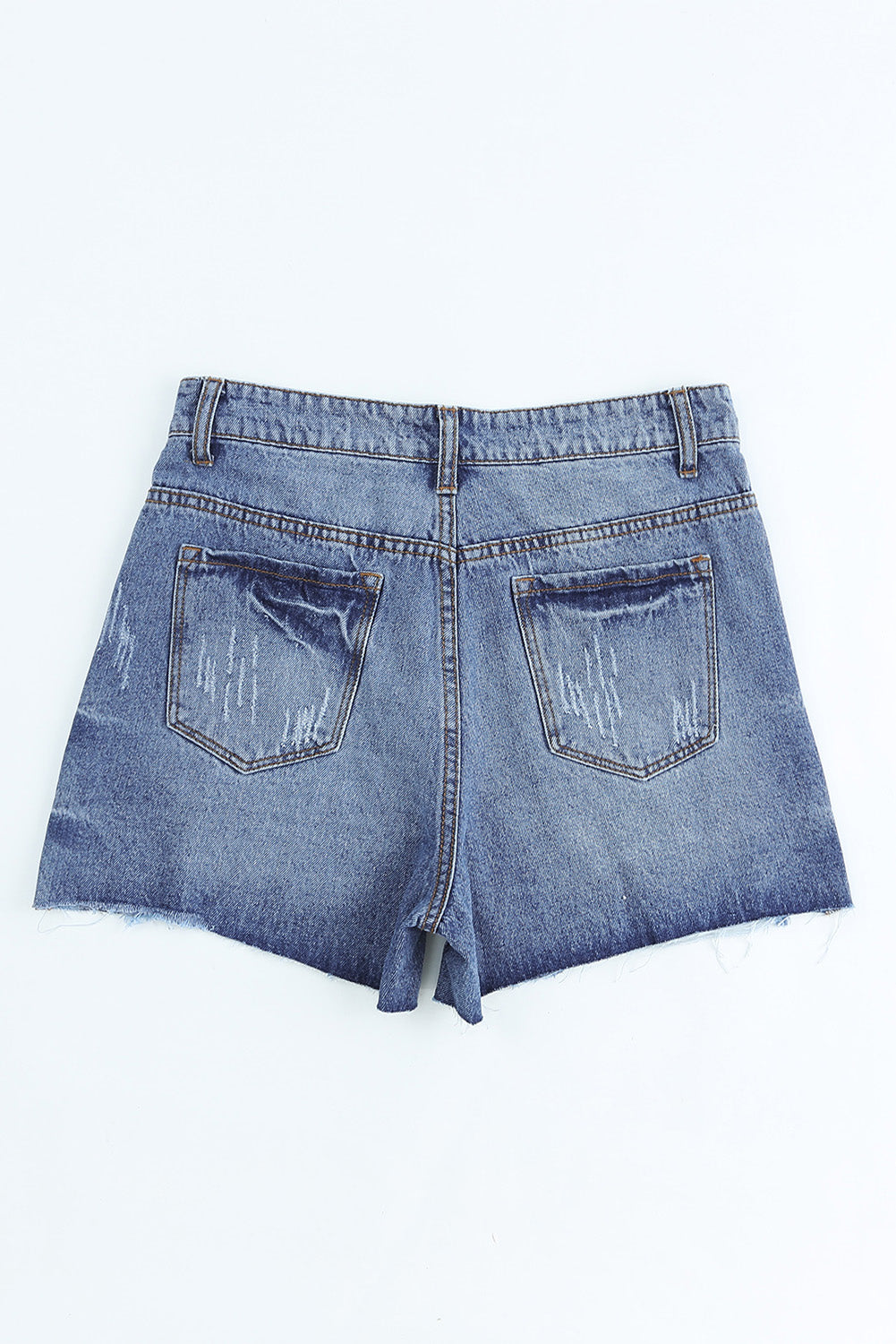 Sky Blue Button-fly High Rise Distressed Denim Shorts