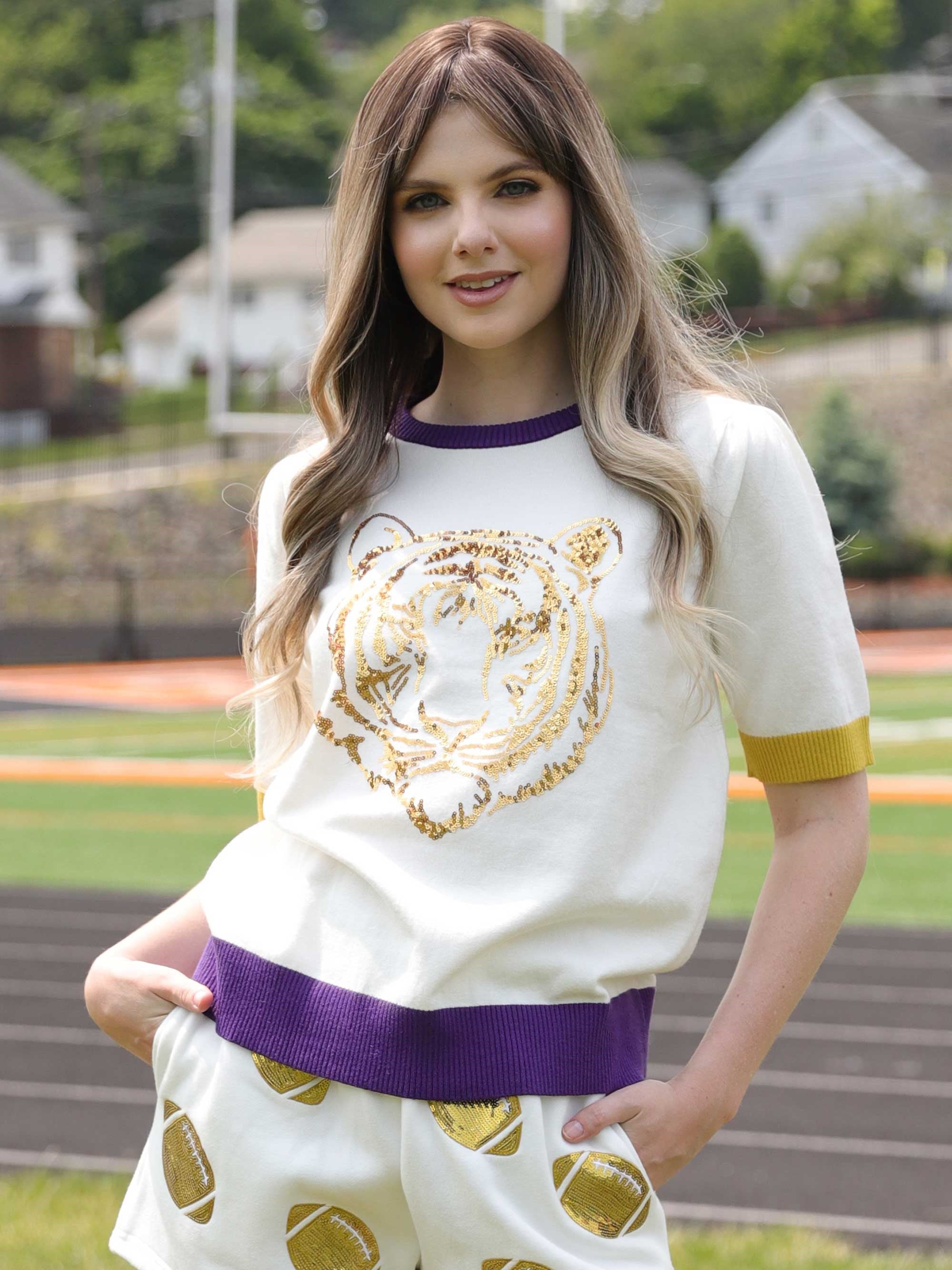 Geaux Tigers Gold Tiger Sequin Sweater